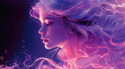 A mermaid girl on the waves. in shades of purple and pink. the illustration that was drawn on the tablet