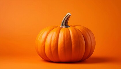pumpkin on orange background, autumn and holidays concept halloween and harvest, with space for text