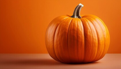 pumpkin on orange background, autumn and holidays concept halloween and harvest, with space for text