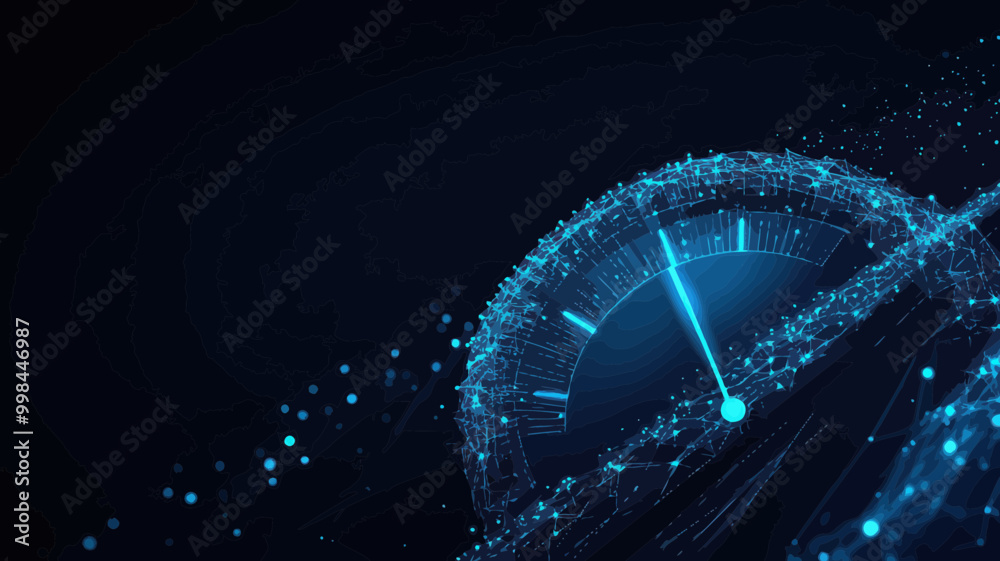 Poster abstract low poly 3d network cable and speedometer concept for super fast internet connection, speed
