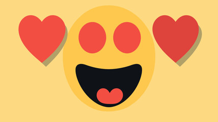 Flat Emoticon Design with Smiling Face and Heart-Shaped Eyes, Expressing Love and Happiness, Vector Illustration for Valentines, Social Media, and Emoji Art Projects