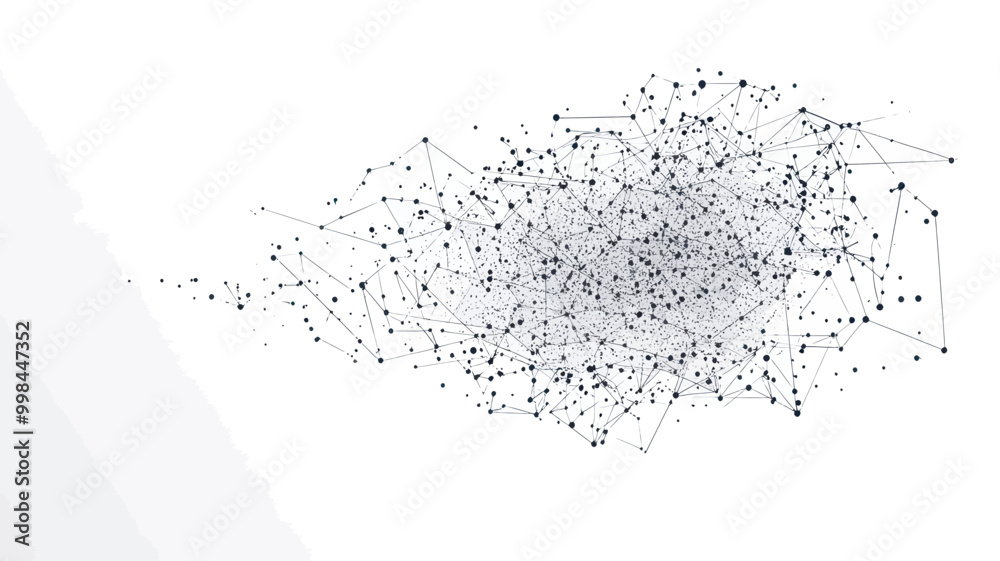 Poster abstract polygonal network cloud with connection nodes and lines on white background, concept of dat