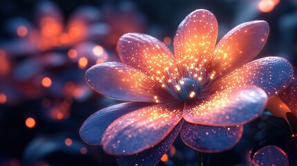 Fototapeta premium An abstract flower technology background illuminated by colorful neon lights.