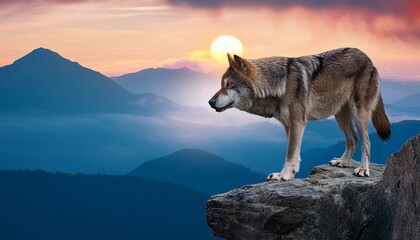 Wolf in Mountain during a Sunset