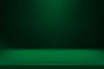Limbo green background. Abstract dark gradient backdrop. Color wall of studio, room, stand for product display or photo. Modern banner with empty place for advertising text. Vector illustration.
