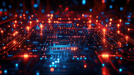 Obraz premium An abstract illustration of a futuristic circuit board, featuring various technology elements for a digital technology background.
