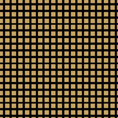 Abstract geometric pattern with squares, stripes, lines. Seamless vector background. Black and gold ornament. Modern graphic design.