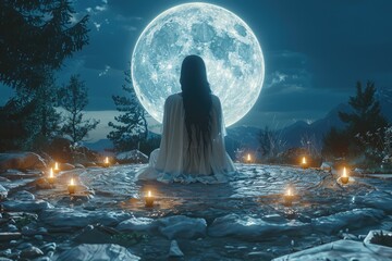 Wiccan Priestess in Circle A Wiccan priestess in ceremonial robes performing a ritual