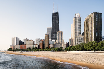 the skyline of chicago seen from the oak street beach
