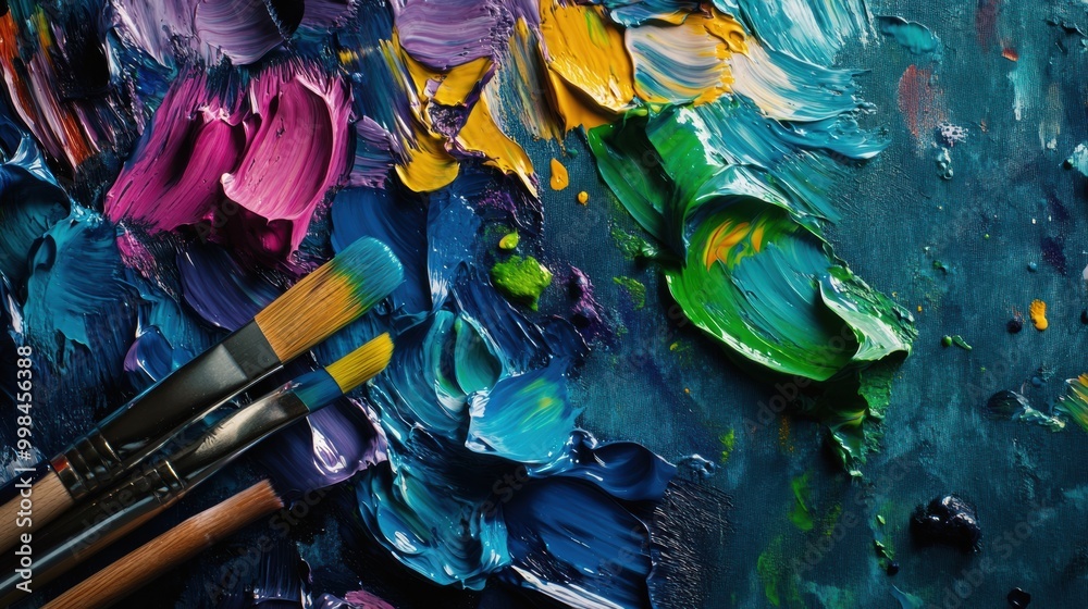 Aufkleber the artist's palette showcases an array of vibrant colors alongside paintbrushes, inviting creativit