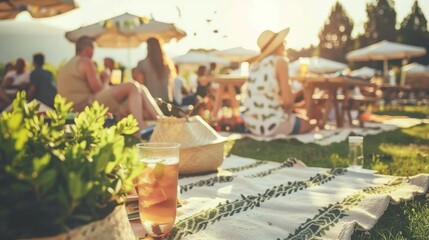 Fototapeta premium Summer Outdoor Gathering with Friends and Drinks