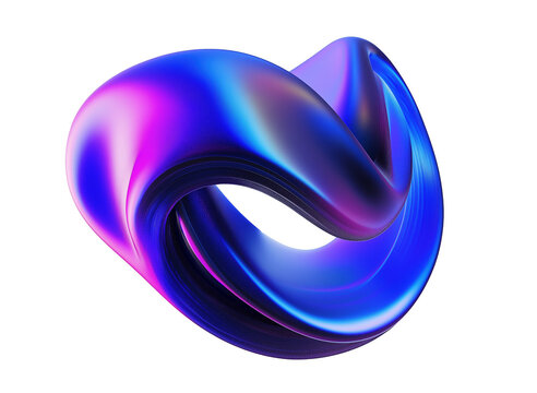 Twisting iridescent loop sculpture transparent image. Dynamic fluid form in blue pink gradient isolated cutout 3d render. Metallic smooth curves cut out clipart design element png