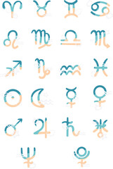 Beach style astrological symbols with marine life doodle and ocean wave for decoration on sign of zodiac and horoscope concept.