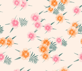 Tropical Summer flowers seamless pattern background. color abstract tropical leaf seamless pattern. Summer tropical Modern flower print. Seamless pattern. Hand drawn style.