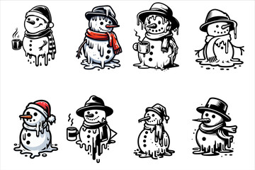 Snowman vector Bundle illustration. Snowman Icon Vector set. Snowman Silhouette Bundle.