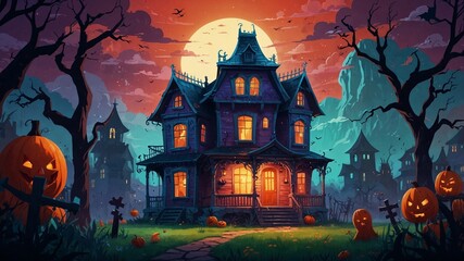  Spooky Haunted House: Halloween Night with Pumpkins