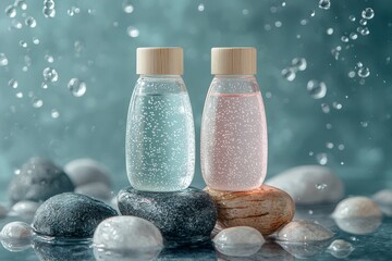 An image of a cosmetic cream bottle on a colored background