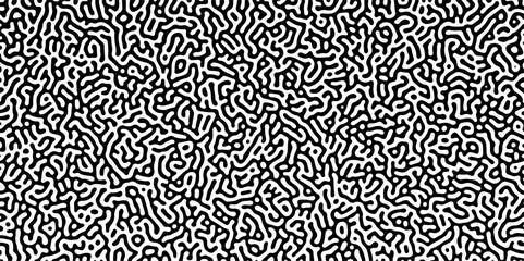 Fototapeta premium Abstract truing organic wallpaper Turing reaction diffusion monochrome seamless pattern with chaotic motion. Generative algorithm psychedelic background. Reaction-diffusion or truing pattern formation