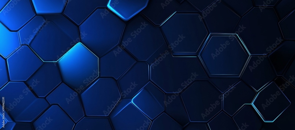 Poster background seamless pattern with blue abstract banner with hexagon grid.