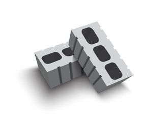 Gray Cement Cinder Block Isolated on White Background.