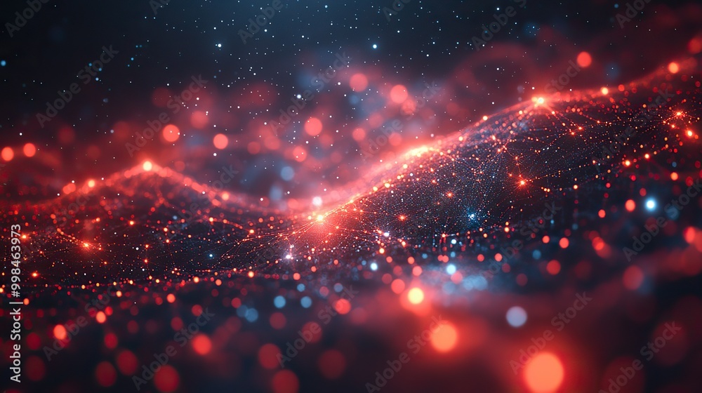 Wall mural the abstract digital red network connections with glowing nodes on a dark background represent futur