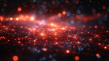 Obraz premium The abstract digital red network connections with glowing nodes on a dark background represent futuristic technology and connectivity.