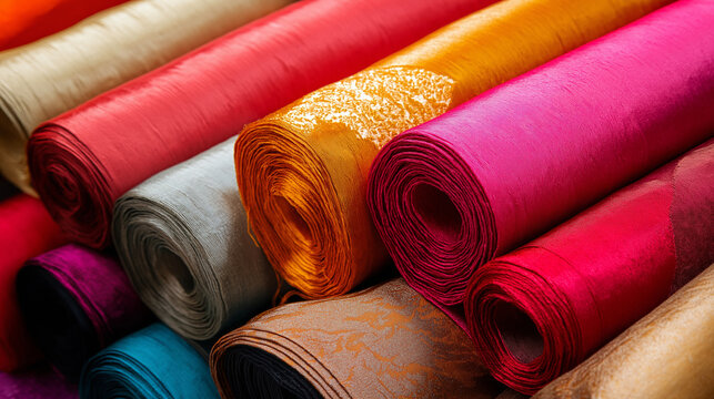 A roll of faille fabric is a smooth, silk or rayon-blend material with a subtle ribbed texture, commonly used for formal dresses, skirts, and elegant evening wear.