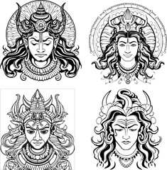 Hindu God Shiva Vector Black And White Coloring Page