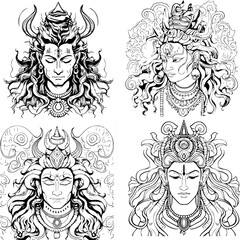 Hindu God Shiva Vector Black And White Coloring Page
