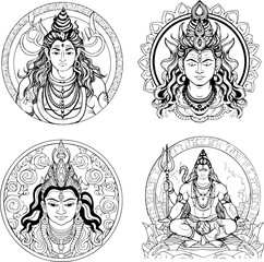Hindu God Shiva Vector Black And White Coloring Page