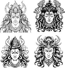 Hindu God Shiva Vector Black And White Coloring Page