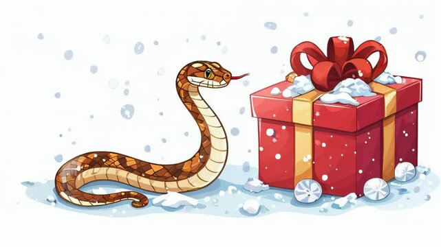 The year of the snake 2025, a beautiful snake gives a New Year's gift
