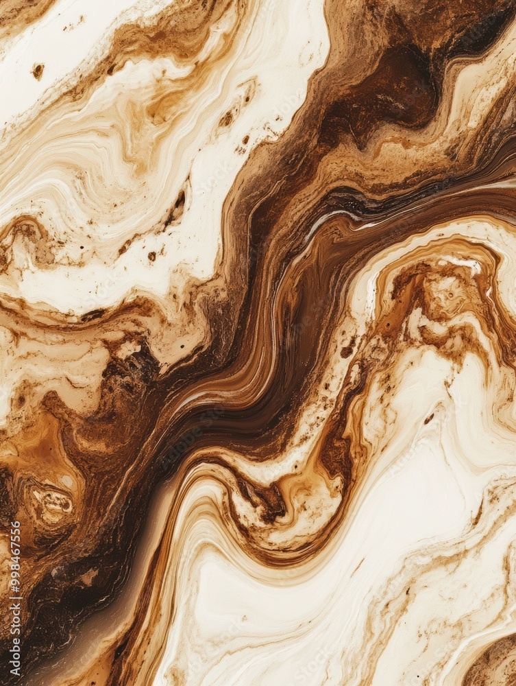 Poster swirls of coffee and cream create a stunning marbled pattern, showcasing a rich blend of warm brown 
