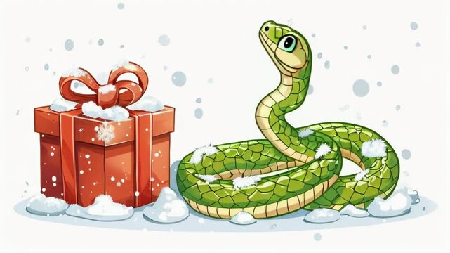 The year of the snake 2025, a beautiful green snake gives a New Year's gift
