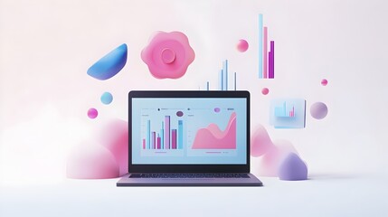 Sleek Laptop with Digital Marketing Analytics Dashboard and Vibrant Data Visualizations