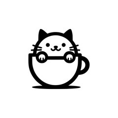 cat in the cup logo vector illustration template design