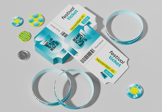 Ticket and Wristbands Branding Mockup