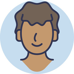 Simple male avatar with short hair, outlined in dark lines, set against a light blue circular background.