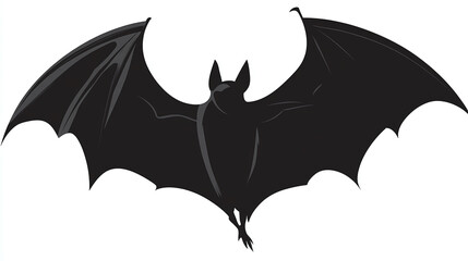 An illustration of a modern Halloween bat in black silhouette.
