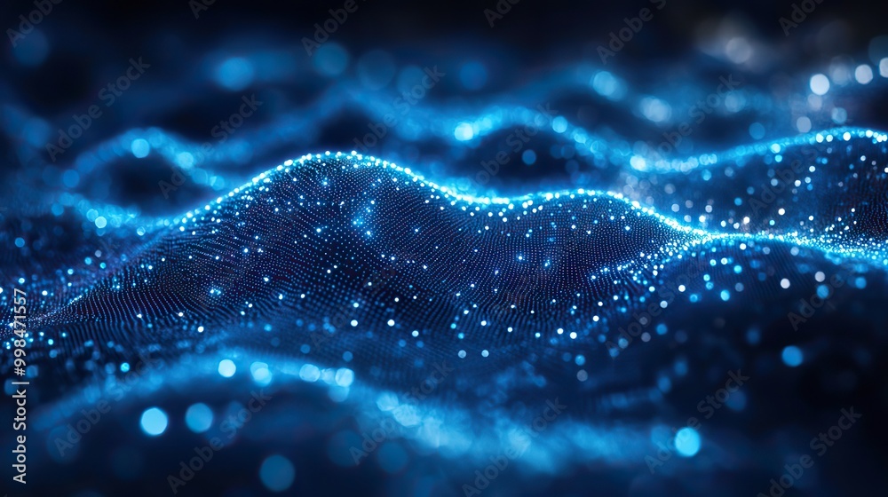 Wall mural the abstract technology and science polygonal space with a blue tone includes connecting dots and li