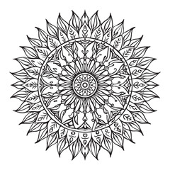 Vector illustration of a black and white mandala sun for coloring book, sole mandala in bianco e nero da colorare vettoriale