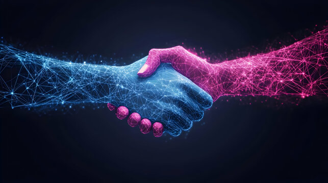 Hands Shaking in Blue and Pink Light Art