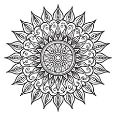 Vector illustration of a black and white mandala sun for coloring book, sole mandala in bianco e nero da colorare vettoriale