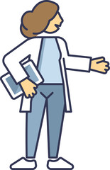 Illustration of a scientist in a lab coat holding a tablet, symbolizing research and innovation.