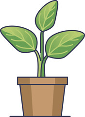 Illustration of a small plant with three green leaves in a brown clay pot, symbolizing growth and nature.