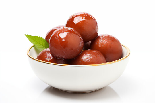 pakistani gulab jaman in bowl on white background