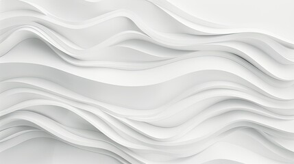 Minimalistic abstract background with white 3D paper waves. White glossy soft wavy embossed texture isolated on white background