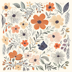 Hand-drawn 2D Doodle Tile and Carpet Patterns with White Borders &ndash; Geometric, Floral, and Abstract Designs