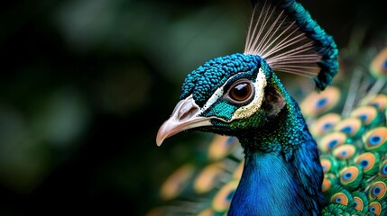 Close-up of a colorful peacock spreading its feathers, vibrant scene, stock photo style © Paniti