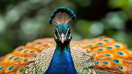 Close-up of a colorful peacock spreading its feathers, vibrant scene, stock photo style © Paniti